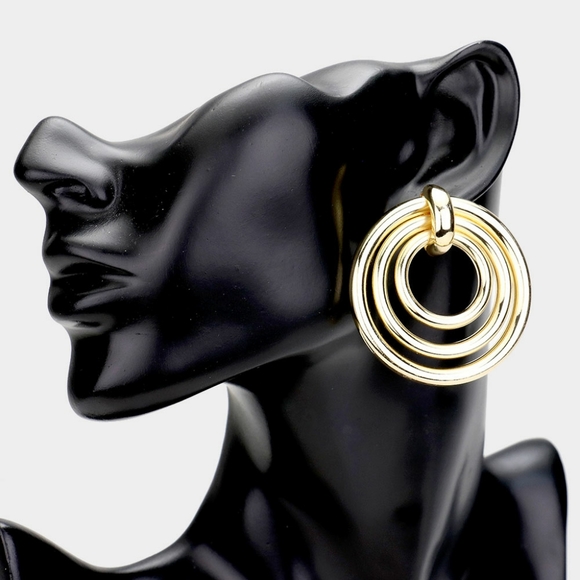 Gold Triple Hoop Open Circle Earrings Bold Look - Picture 1 of 2